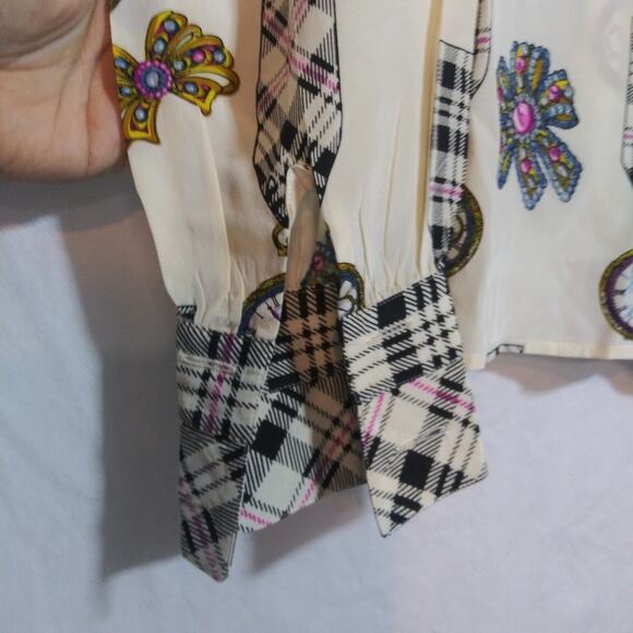 Francesca of Damon Vintage 80s Silk Plaid Pocket Watch Print Chic Preppy Size 8 - Picture 8 of 10